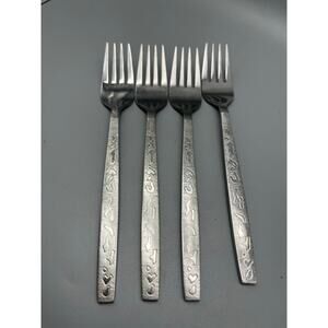 Stanley Robert’s Stainless Malaga Abstract‎ design flatware 4 Dinner Forks